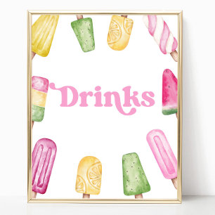 Pink Green Yellow Popsicle Party Drinks Table Sign