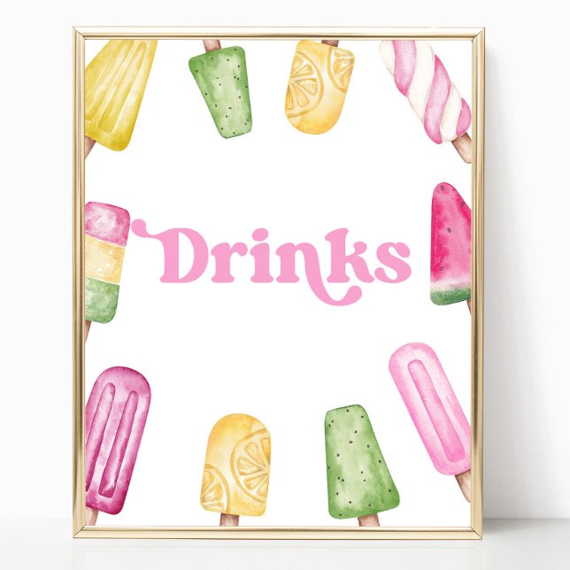 Pink Green Yellow Popsicle Party Drinks Table Sign (Creator Uploaded)
