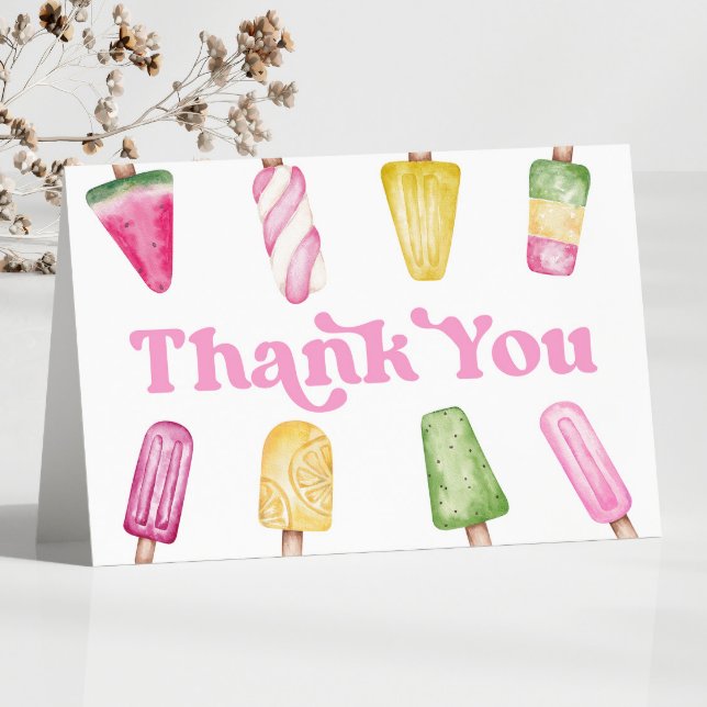 Pink Green Yellow Retro Popsicle Birthday Party Thank You Card (Creator Uploaded)