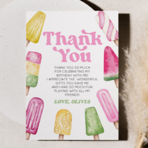 Pink Green Yellow Retro Popsicle Birthday Party Thank You Card