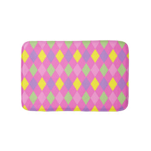 Pink Green Yellow Rhombuses Geometric Harlequin Bath Mat