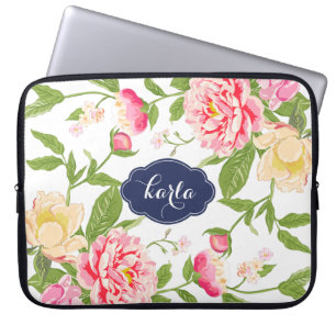 Pink Green & Yellow Spring Flowers Watercolors Laptop Sleeve