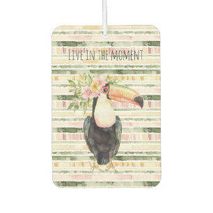 Pink Green Yellow Stripes Toucan Bird Flowers Car Air Freshener
