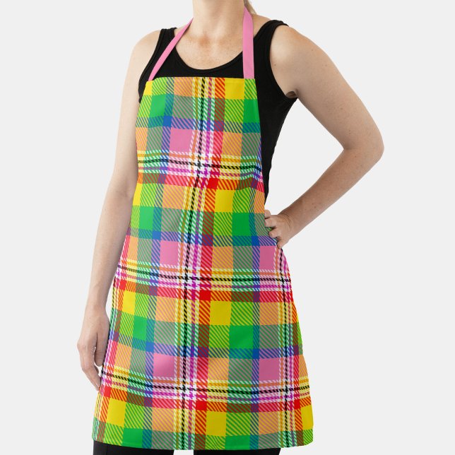 Pink Green Yellow Tartan Plaid Design  Apron (Creator Uploaded)