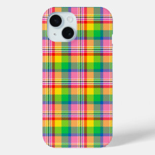 Pink Green Yellow Tartan Plaid Design  iPhone 15 Case
