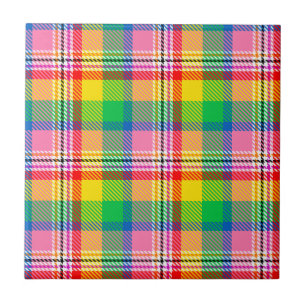 Pink Green Yellow Tartan Plaid Design  Ceramic Tile