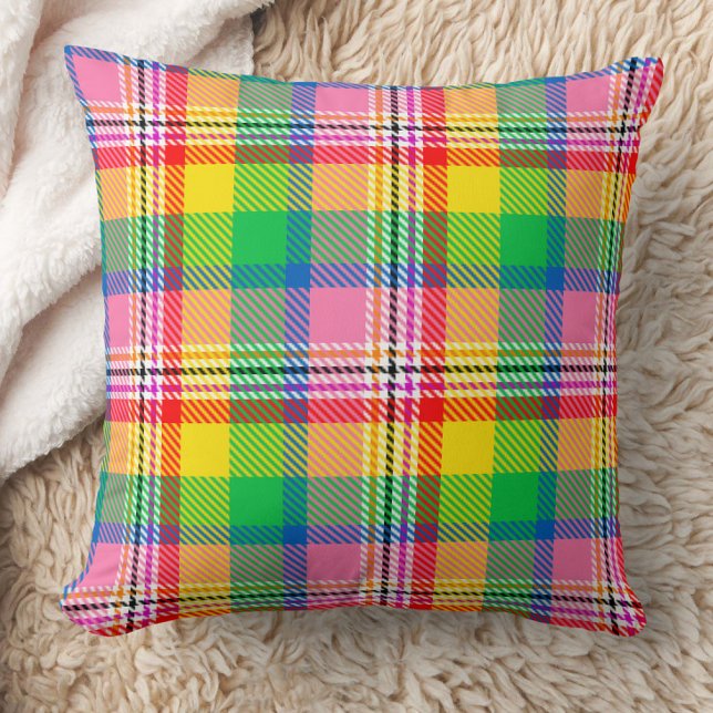 Pink Green Yellow Tartan Plaid Design  Cushion (Creator Uploaded)