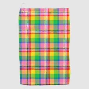 Pink Green Yellow Tartan Plaid Design Golf Towel