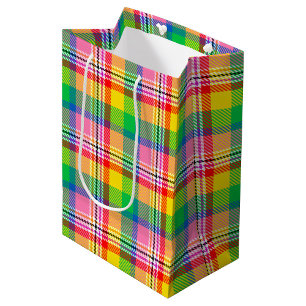 Pink Green Yellow Tartan Plaid Design  Medium Gift Bag