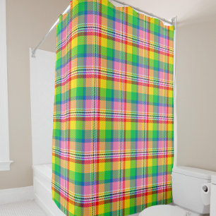 Pink Green Yellow Tartan Plaid Design  Shower Curtain