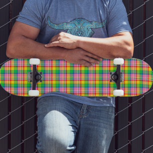 Pink Green Yellow Tartan Plaid Design  Skateboard