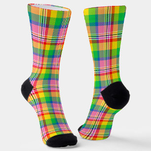 Pink Green Yellow Tartan Plaid Design  Socks