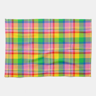 Pink Green Yellow Tartan Plaid Design  Tea Towel