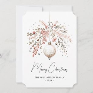 Pink Greenery Bauble Christmas Watercolor Card
