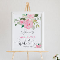 Pink greenery floral bridal tea welcome sign