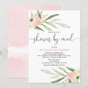 Pink greenery gold baby shower by mail girl invitation
