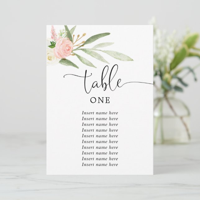 Pink greenery gold elegant 5"x7" table numbers (Standing Front)