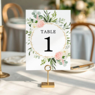 Pink greenery gold elegant 5"x7" table numbers