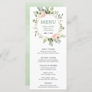 Pink greenery gold green leaves eucalyptus menu