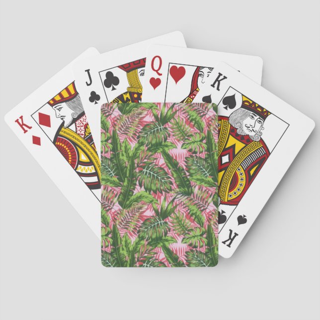 Pink Greenery Tropical Jungle Botanical Playing Cards (Back)