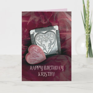 Pink Greeting Card BIRTHDAY personalise name heart