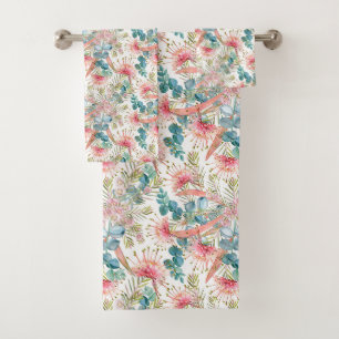 Pink Grevillea And Eucalyptus Bath Towel Set
