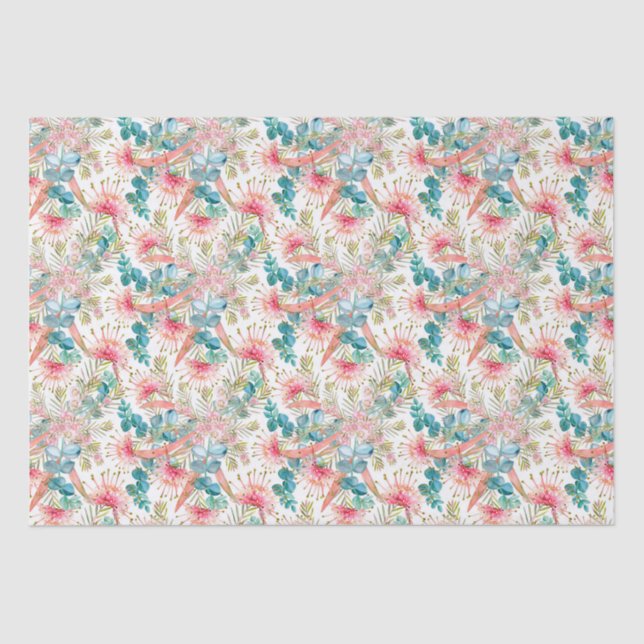 Pink Grevillea And Eucalyptus Tissue Paper (Front)