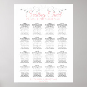 Pink & Grey 16 Table Wedding Seating Chart