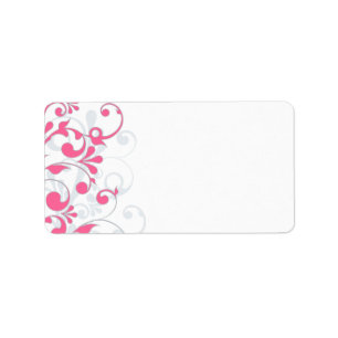 Pink Grey Abstract Floral Wedding Blank Address Label