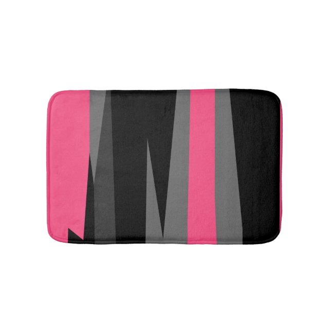 Pink Grey and Black Abstract Bath Mat (Front)