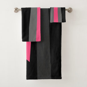 pink grey and black abstract bath towel set