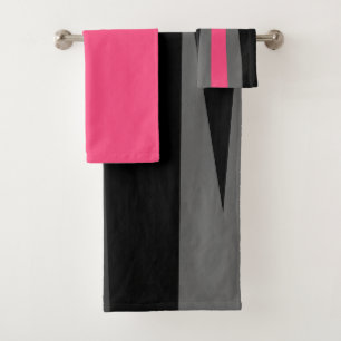 Pink Grey and Black Abstract Bath Towel Set