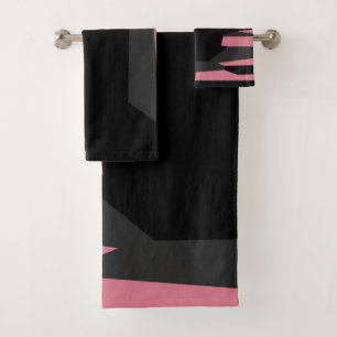 pink grey and black abstract bath towel set