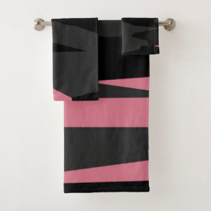 Pink Grey and Black Abstract Bath Towel Set