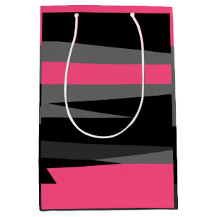 Pink Grey and Black Abstract Medium Gift Bag