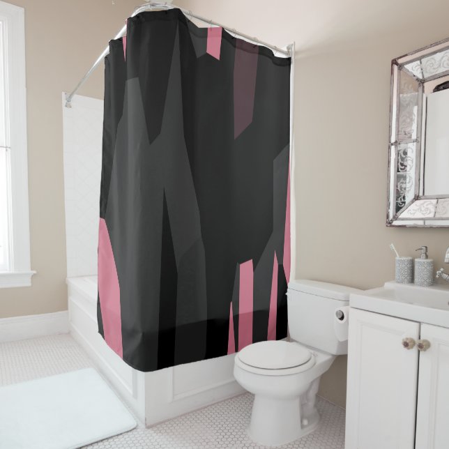 Pink Grey and Black Abstract Shower Curtain (In Situ)