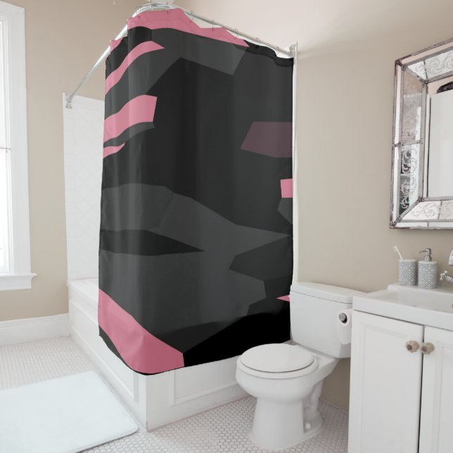 Pink Grey and Black Abstract Shower Curtain (In Situ)