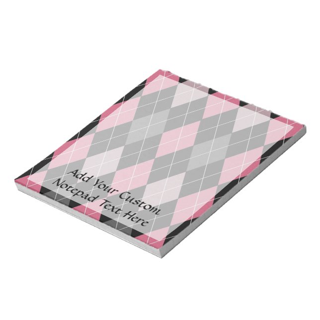 Pink, Grey and Black Argyle Patterned Design Notepad (Rotated)
