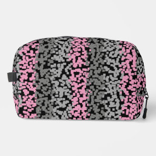 Pink, grey and black digital pixelated stripes dopp kit