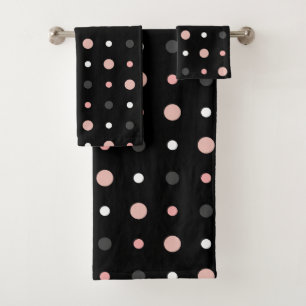 Pink, grey and black dots bath towel set