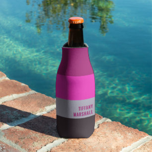 Pink Grey and Dark Muted Purple Stripes Pattern Bottle Cooler