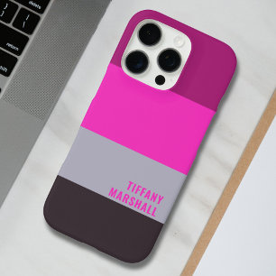 Pink Grey and Dark Muted Purple Stripes Pattern iPhone 16 Pro Case