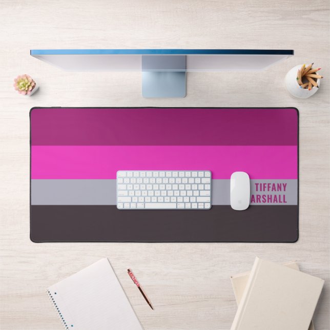 Pink Grey and Dark Muted Purple Stripes Pattern Desk Mat (Office 1)