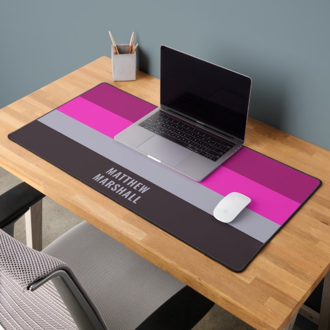 Pink Grey and Dark Muted Purple Stripes Pattern Desk Mat (Office 2)