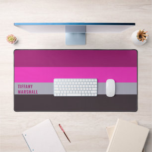 Pink Grey and Dark Muted Purple Stripes Pattern Desk Mat