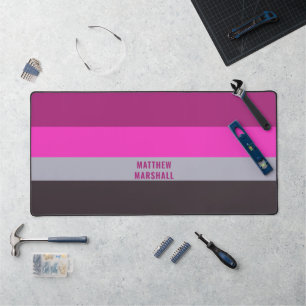 Pink Grey and Dark Muted Purple Stripes Pattern Desk Mat