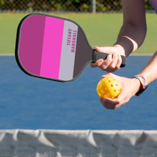 Pink Grey and Dark Muted Purple Stripes Pattern Pickleball Paddle