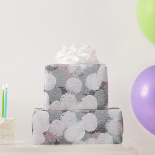 Pink Grey and White Abstract Dots Wrapping Paper