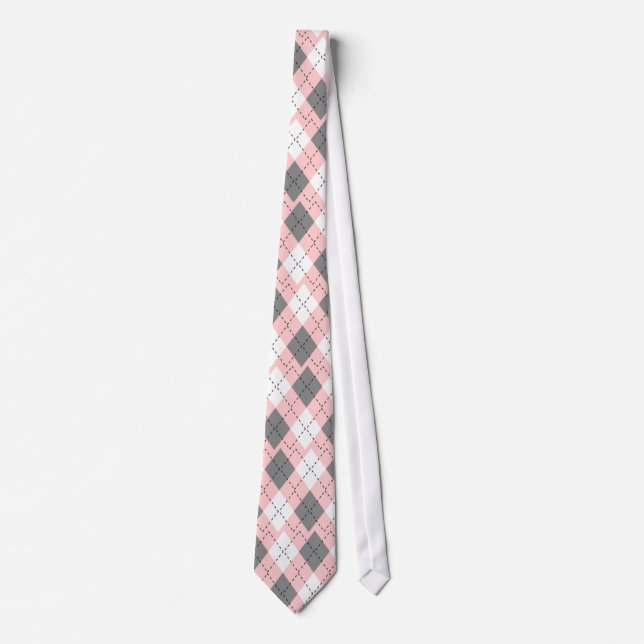 Pink, Grey And White Argyle Necktie (Front)