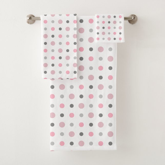 Pink, grey and white bath towel set (Insitu)